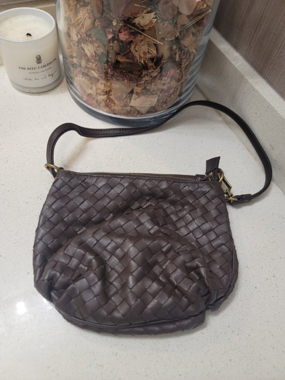 Bottega Veneta Intrecciato Crossbody Bag Brown Vintage